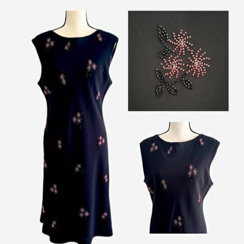 EVAN PICONE Black Floral Beaded Sheath Dress 14 Cocktail Wedding Guest - Picture 2 of 15